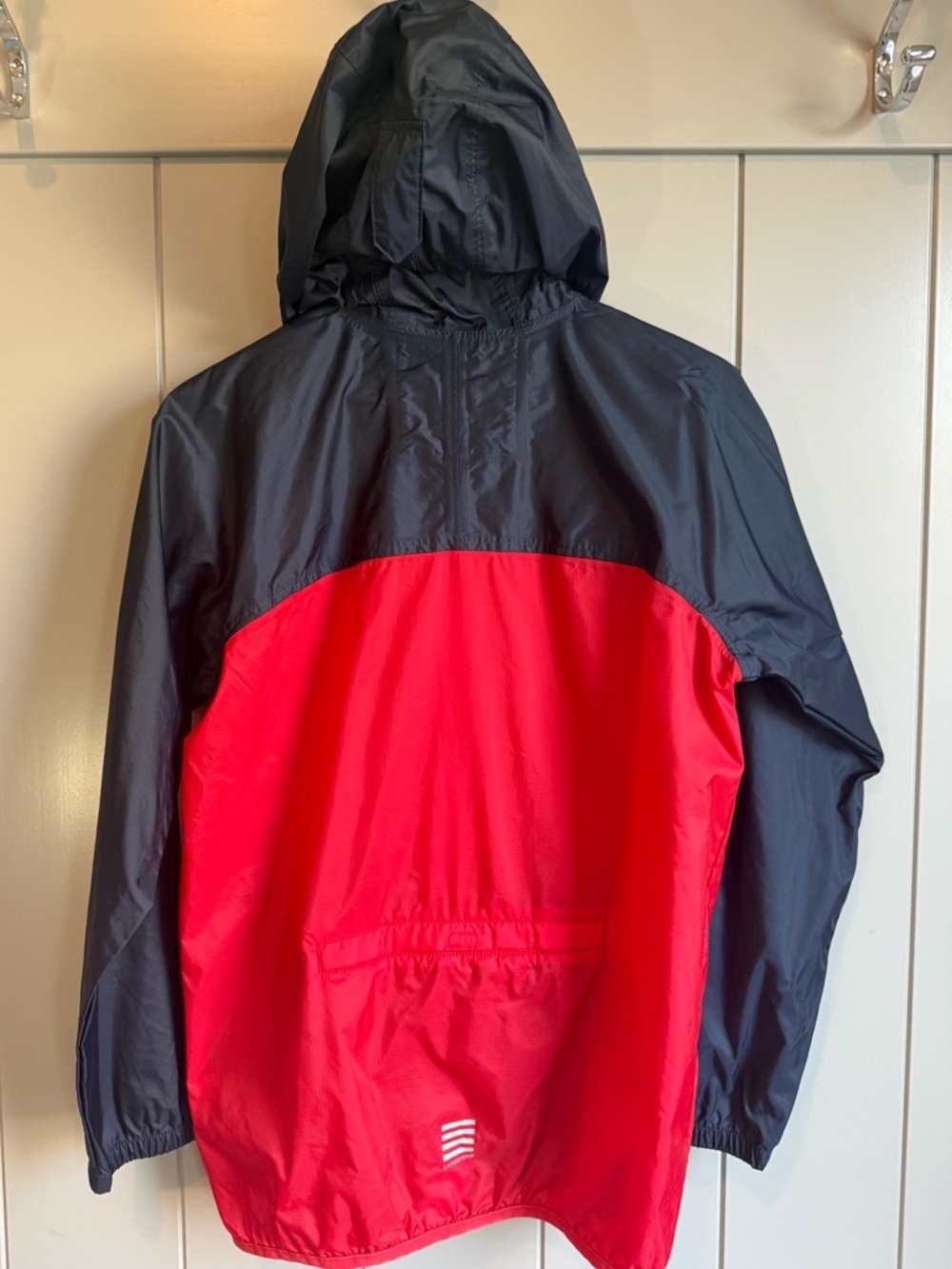LANDS END Kids 14 / 16 Large Rain Coat Windproof Jacket Blue Red Packable Hood - Picture 3 of 13